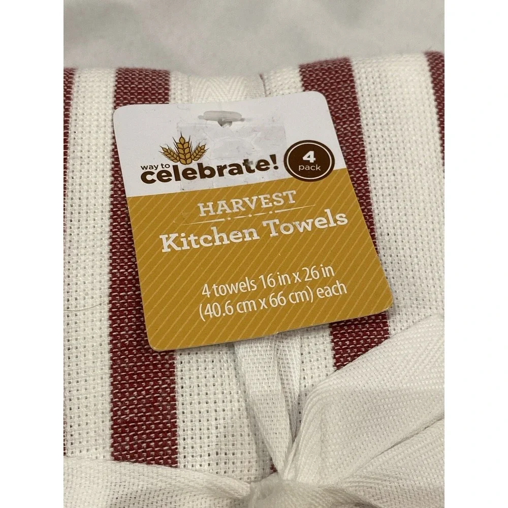 celebrate kitchen towel‎ set of 4 16 x 26 in inches dark red & white striped